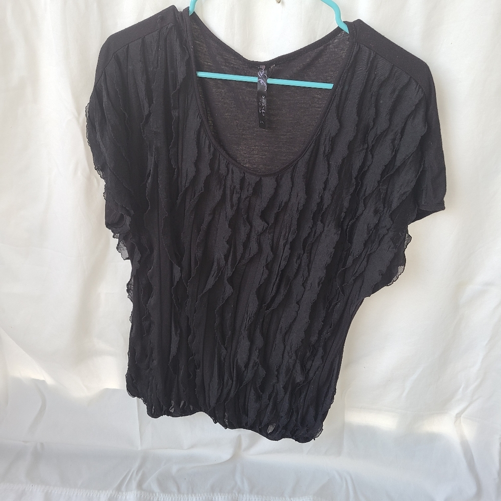 Divided black blouse ruffle detail extra large
